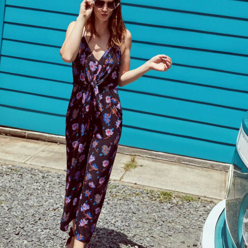 Anthropologie Moulinette Soeurs Sz L Willa‎ Tie-Waist Jumpsuit Women Boho Floral